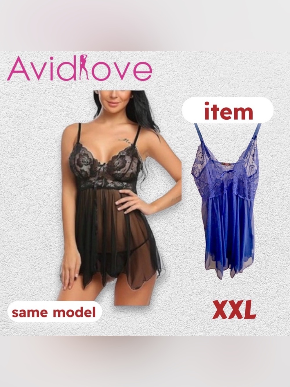 🇨🇳🆕 NWOT AViDLOVE | XXL | Elegant sheer blue babydoll nightgown romantic lace